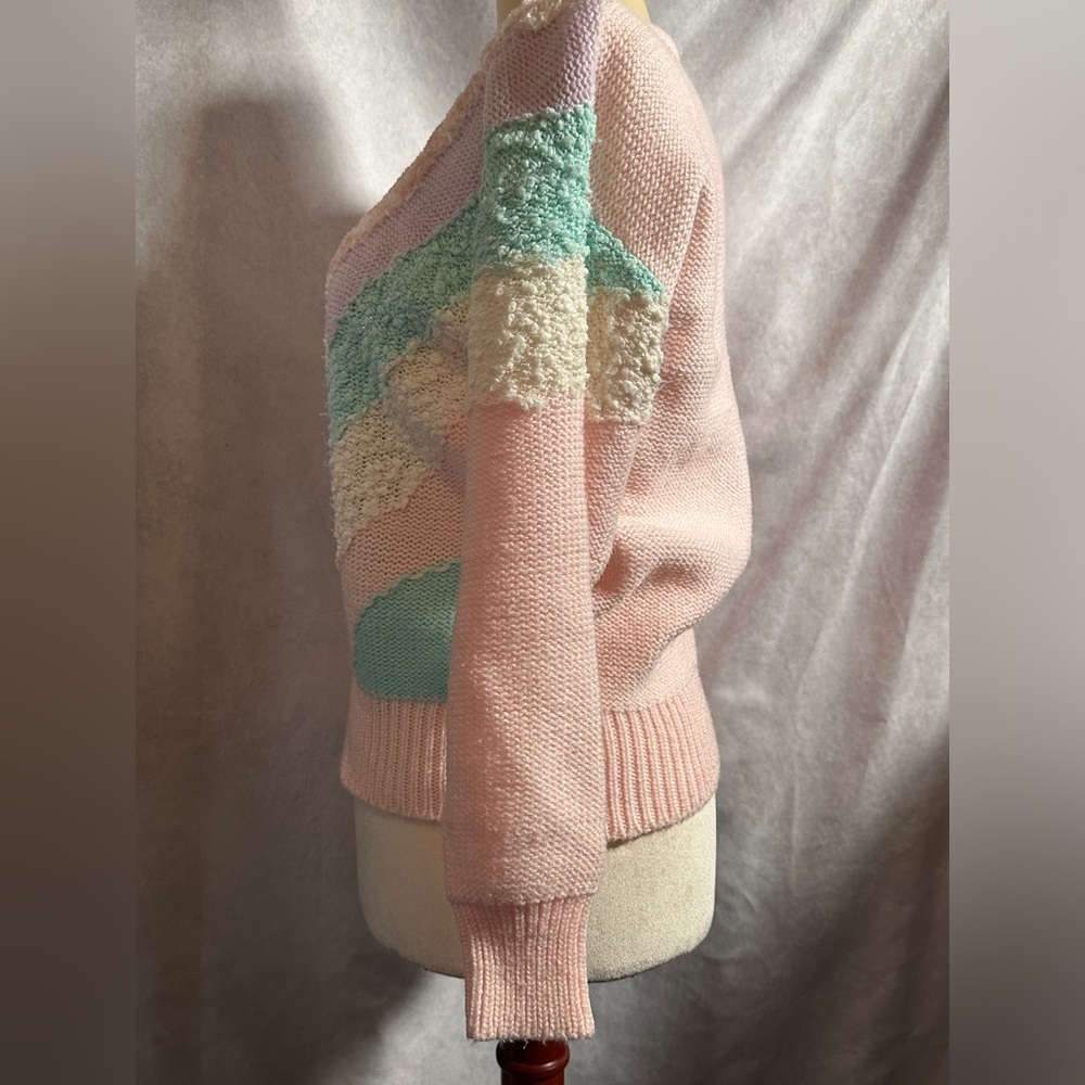 Vintage Jaclyn Smith Pastel Applique Beaded Sweater 80s Vaporwave 1980s Pink - Picture 4 of 6